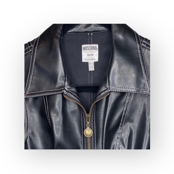 Vintage 90’s: Moschino Jeans ☻ Vegan Leather Mini Zip Dress ☻ Black ☻ Fits 4 6 8 - Picture 4 of 16